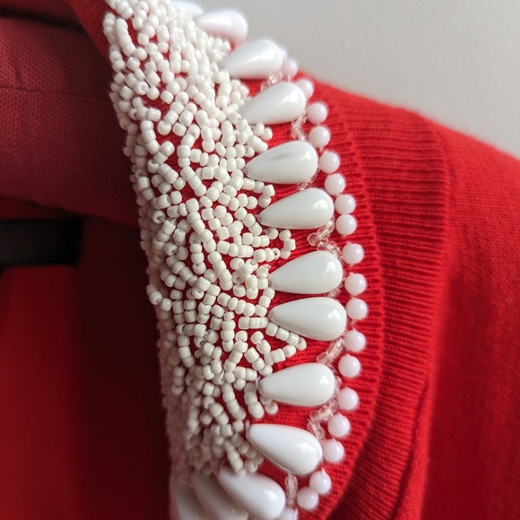 Red Cardigan with Beading on Collar Size S - Picture 5 of 11